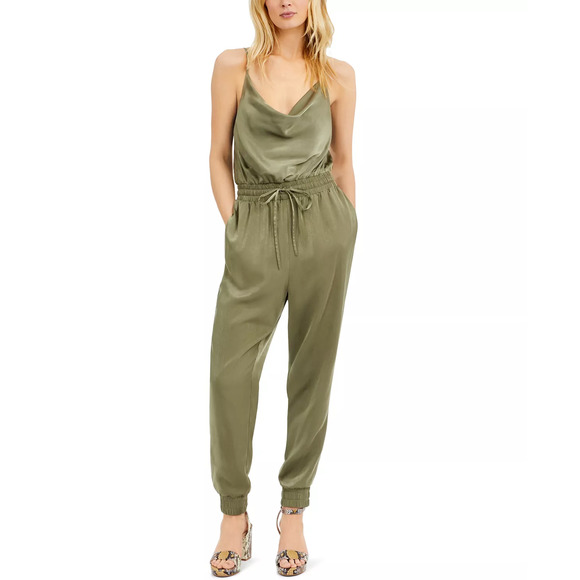 Bar III Pants - Bar III Womens Size Large Satin Jogger Jumpsuit in Dusty Olive Green $80